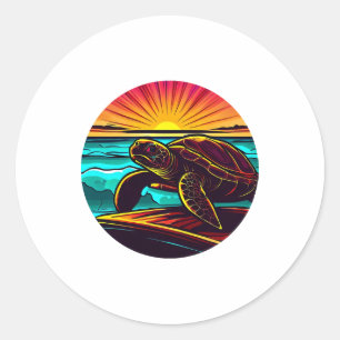 Turtle at Sunset, Inspiring Nature Design Classic Round Sticker