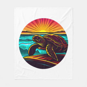Turtle at Sunset, Inspiring Nature Design Fleece Blanket
