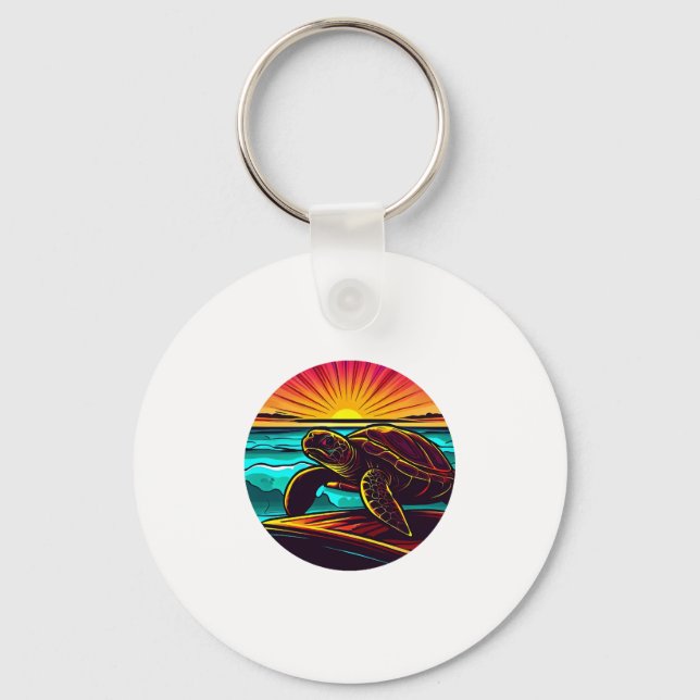 Turtle at Sunset, Inspiring Nature Design Key Ring (Front)