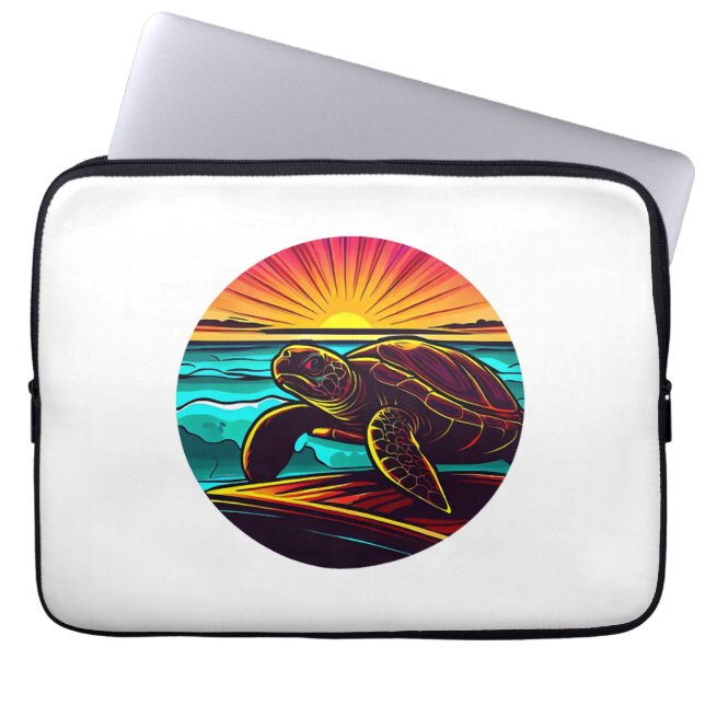 Turtle at Sunset, Inspiring Nature Design Laptop Sleeve (Front)
