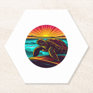 Turtle at Sunset, Inspiring Nature Design Paper Coaster