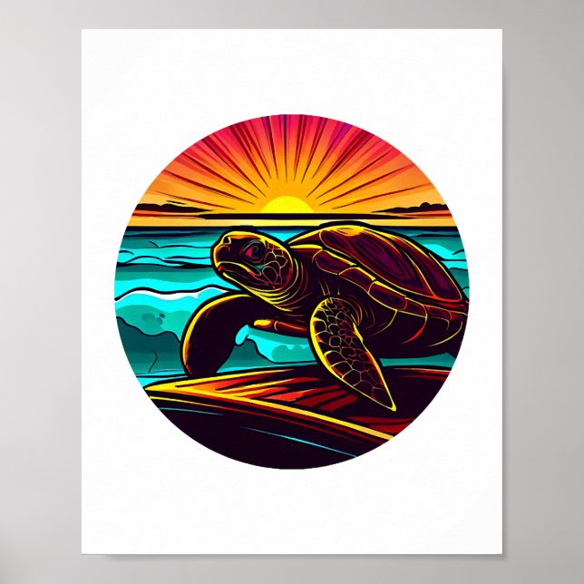 Turtle at Sunset, Inspiring Nature Design Poster (Front)