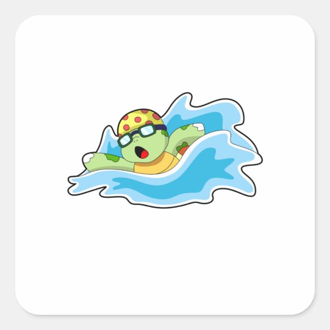Turtle at Swimming in Water Square Sticker (Front)