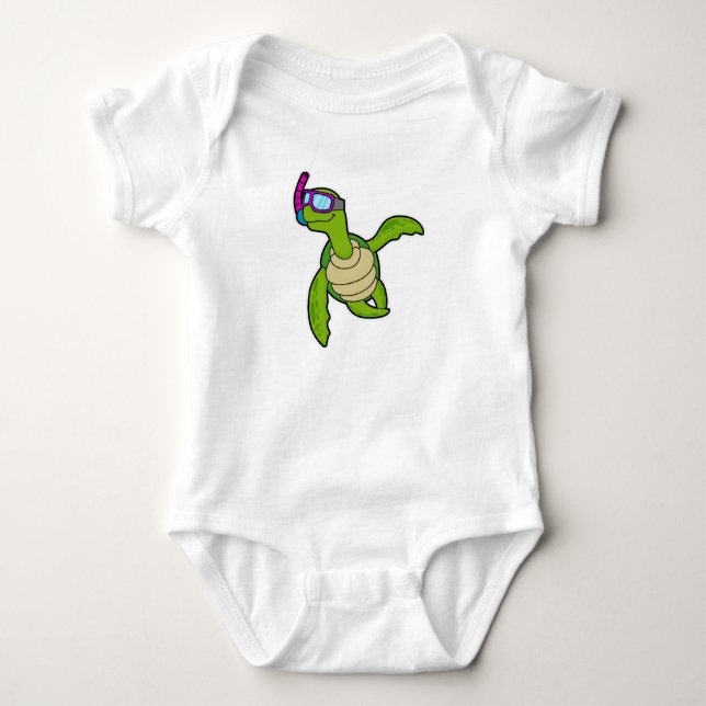 Turtle at Swimming with Snorkel Baby Bodysuit (Front)