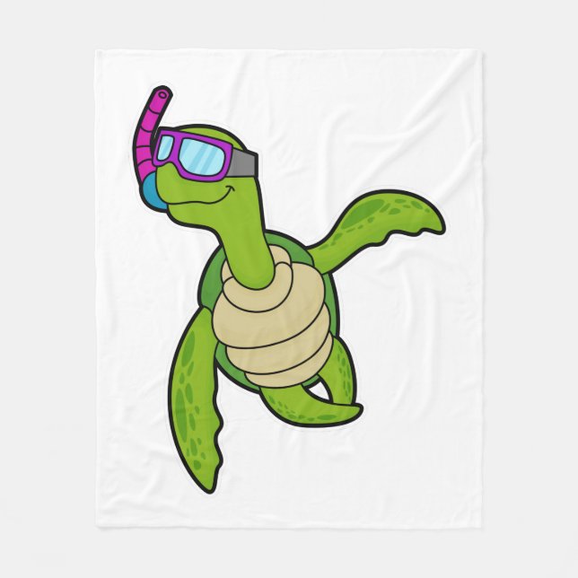 Turtle at Swimming with Snorkel Fleece Blanket (Front)