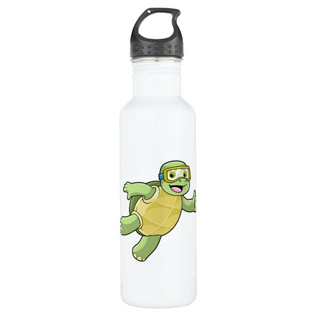 Turtle at Swimming with Swimming goggles 710 Ml Water Bottle (Front)