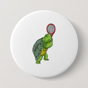 Turtle at Tennis with Tennis racket 7.5 Cm Round Badge