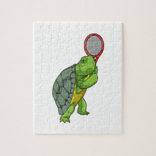 Turtle at Tennis with Tennis racket Jigsaw Puzzle
