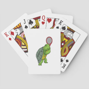 Turtle at Tennis with Tennis racket Playing Cards