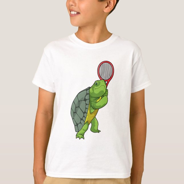 Turtle at Tennis with Tennis racket T-Shirt (Front)