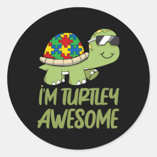 Turtle Awesome Autism Awareness Puzzle Piece Classic Round Sticker