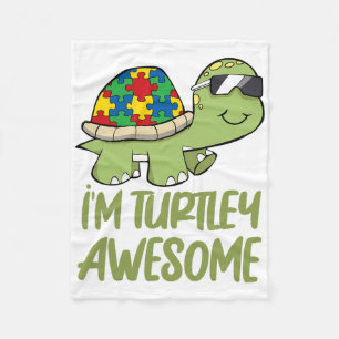 Turtle Awesome Autism Awareness Puzzle Piece Fleece Blanket