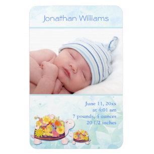 Turtle Baby Boy Photo Birth Announcement Magnet