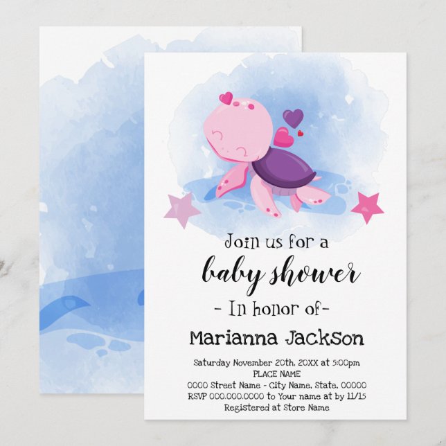 Turtle Baby Shower Invitation (Front/Back)