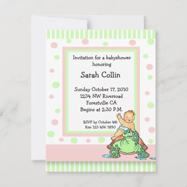 Turtle Baby Shower Pink Girl Invitation (Front)