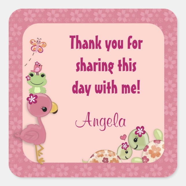 TURTLE Baby Shower square sticker label OUP (Front)