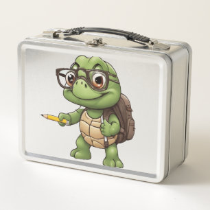 Turtle back to school metal lunch box