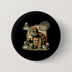 Turtle Badminton Player Shuttle Racket 2 6 Cm Round Badge