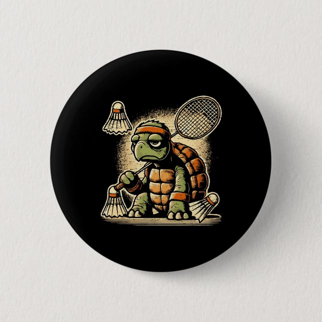 Turtle Badminton Player Shuttle Racket 2  6 Cm Round Badge (Front)