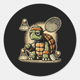Turtle Badminton Player Shuttle Racket 2  Classic Round Sticker