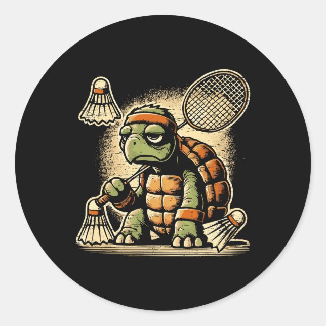 Turtle Badminton Player Shuttle Racket 2  Classic Round Sticker (Front)