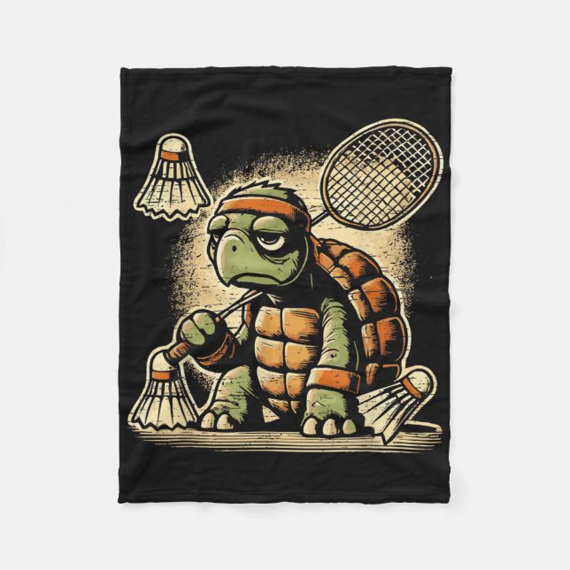 Turtle Badminton Player Shuttle Racket  Fleece Blanket (Front)
