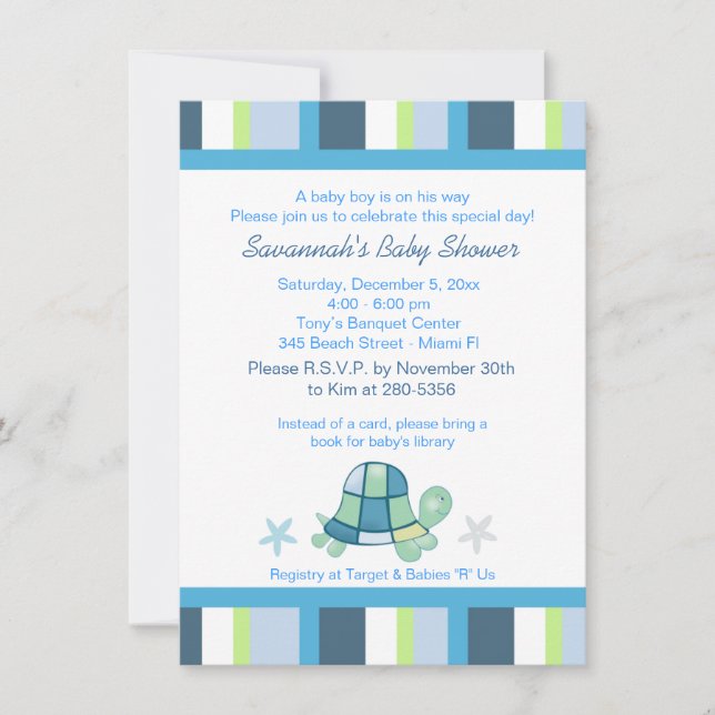 Turtle Bay Stripes Boy Baby Shower Invitation (Front)