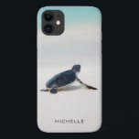 Turtle Beach Journey Personalised Name | Nature iPhone 11 Case<br><div class="desc">This design features a baby turtle making it's way to the ocean after being born. Personalise by editing the text in the text box or delete text for no name.
#turtle #sealife #ocean #seaturtle #leatherback #beach #sealife #personalised #iPhonecase</div>