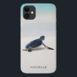 Turtle Beach Journey Personalised Name | Nature iPhone 11 Case<br><div class="desc">This design features a baby turtle making it's way to the ocean after being born. Personalise by editing the text in the text box or delete text for no name.
#turtle #sealife #ocean #seaturtle #leatherback #beach #sealife #personalised #iPhonecase</div>