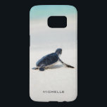 Turtle Beach Journey Personalised Name | Nature<br><div class="desc">This design features a baby turtle making it's way to the ocean after being born. Personalise by editing the text in the text box or delete text for no name.
#turtle #ocean #seaturtle #leatherback #beach #sealife #personalised #nature #Samsung</div>