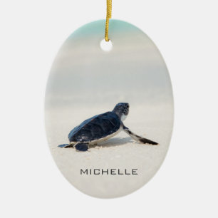 Turtle Beach Journey Personalized Name   Nature Ceramic Tree Decoration
