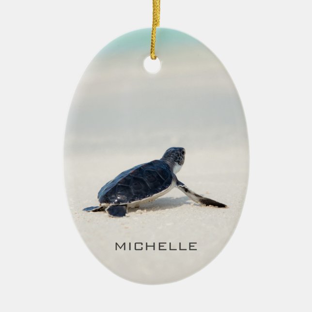Turtle Beach Journey Personalized Name | Nature Ceramic Tree Decoration (Front)