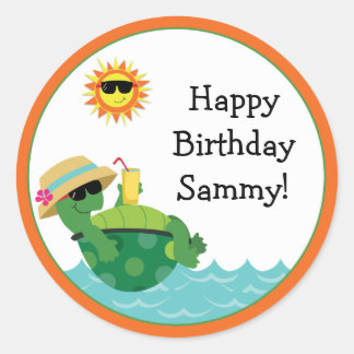 Turtle Beach Luau Birthday Party Sticker