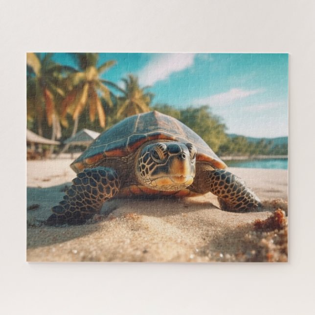 Turtle Beach Sand Tropical Palm Trees Ocean Photo Jigsaw Puzzle (Horizontal)