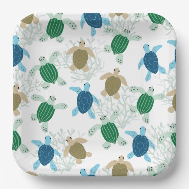Turtle Birthday Party Watercolor Paper Plate (Front)