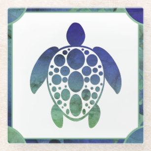 Turtle - Blue Glass Coaster