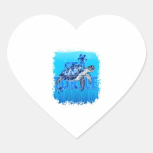 Turtle Blue Sea Square Heart Sticker
