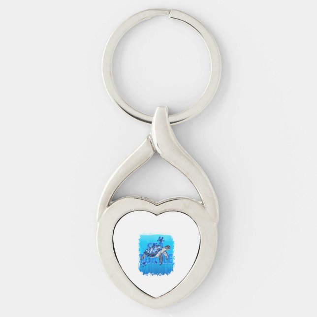 Turtle Blue Sea Square Key Ring (Front)