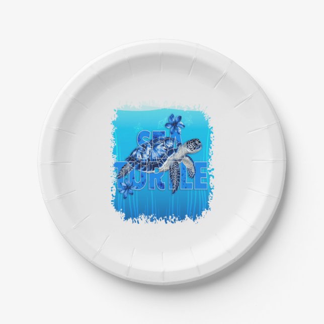 Turtle Blue Sea Square Paper Plate (Front)