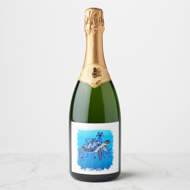 Turtle Blue Sea Square Sparkling Wine Label (Front)