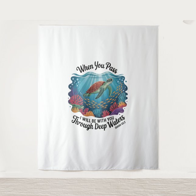 Turtle Blue Sea Square Tapestry (Front)