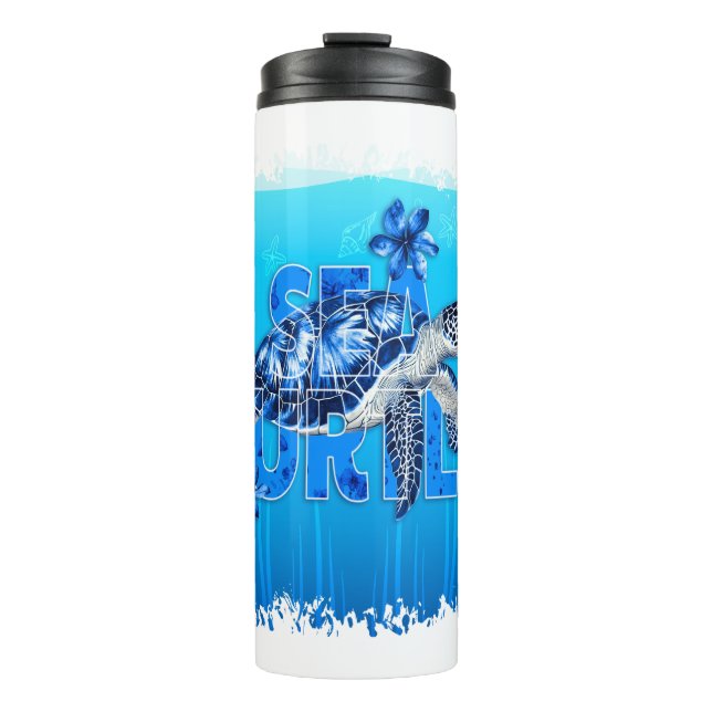 Turtle Blue Sea Square Thermal Tumbler (Front)