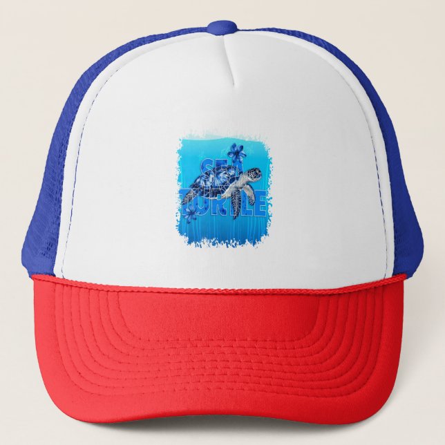Turtle Blue Sea Square Trucker Hat (Front)