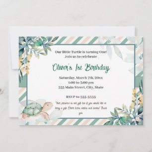 Turtle boy birthday invitation cute watercolor 