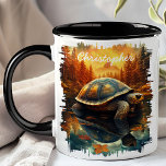 Turtle by Autumn Forest Lake Reflection Mug<br><div class="desc">Embrace the serene beauty of the season with the Turtle by Autumn Forest Lake Reflection Mug. This captivating mug features a detailed image of a turtle resting by a tranquil forest lake, with the vibrant autumn foliage and peaceful landscape beautifully reflected in the water. Customised with your name, it adds...</div>