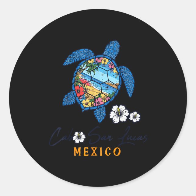 Turtle Cabo San Lucas Mexico Vacation Summer Men W Classic Round Sticker (Front)
