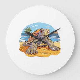 Turtle Cartoon beach Large Clock