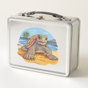 Turtle Cartoon beach Metal Lunch Box