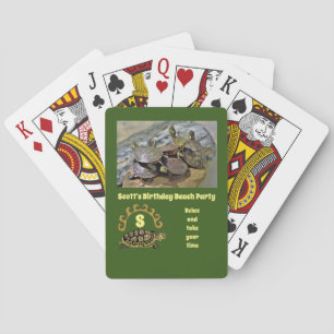 Turtle Cartoon Birthday Beach Party Photo Playing Cards