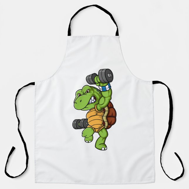 turtle character with dumbbell weights pose apron (Front)